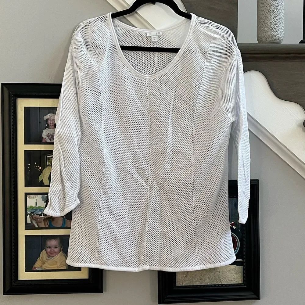 J. Jill White Mesh Summer Sweater sz L EUC